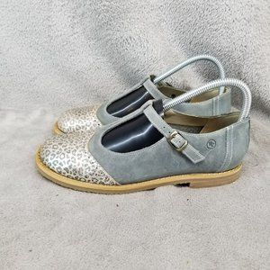 Rustic Roots Shoes Womens SIze UK 5 US 7 Blue Gray Cheetah Print Mary Janes